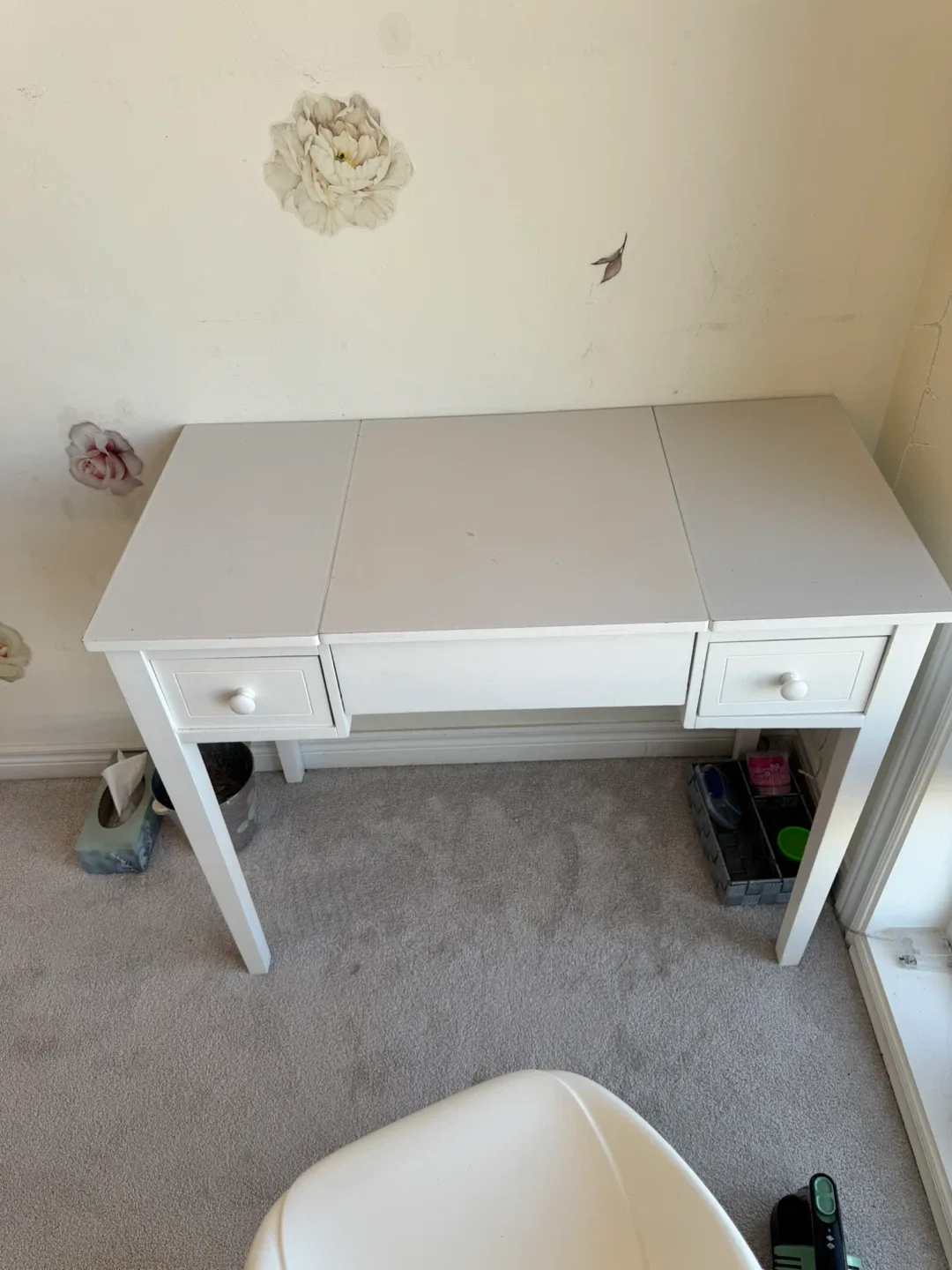 White Vanity Makeup Desk with Mirror and ikea chair image indicator(2)