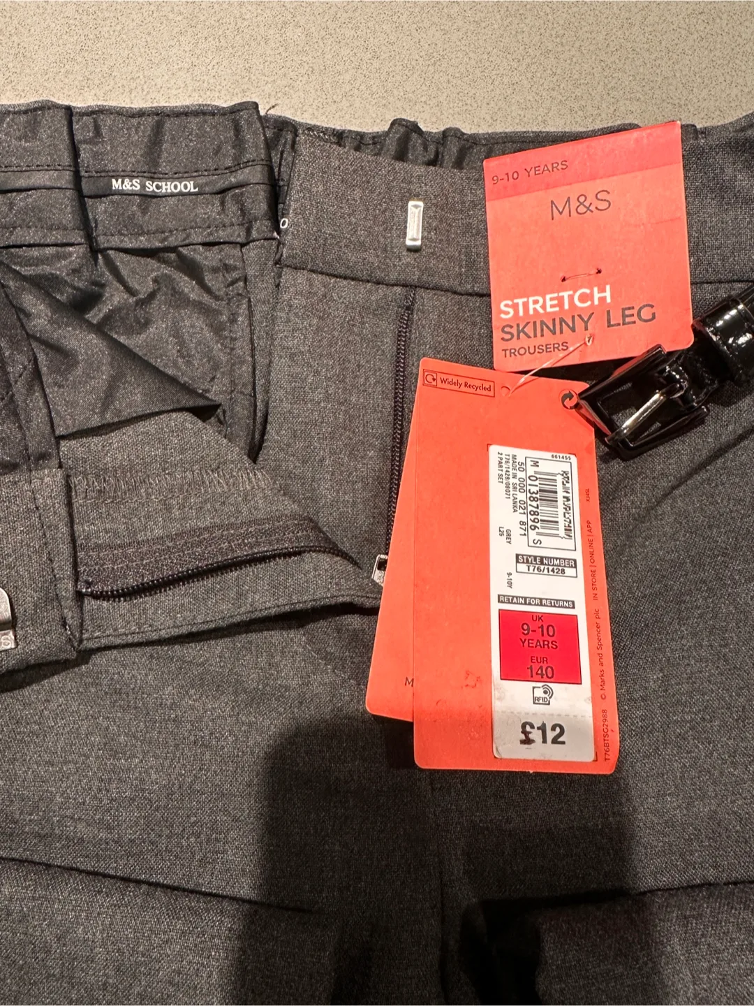 M&S School Grey Stretch Skinny Leg Trousers 9-10 Years image indicator(2)