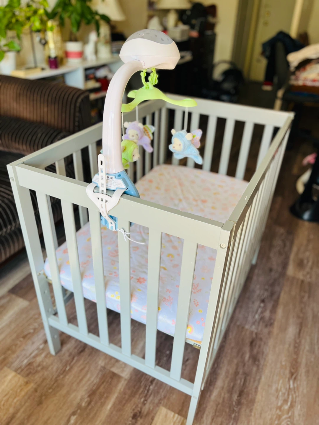 Grey Baby (mini) Crib with mattress and 4 sheets - photo 3