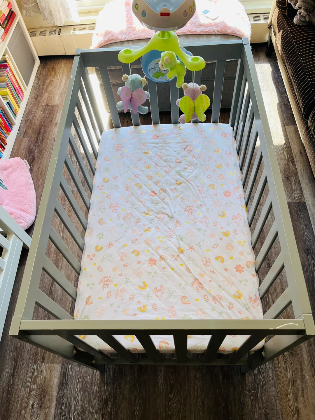 Grey Baby (mini) Crib with mattress and 4 sheets - photo 2
