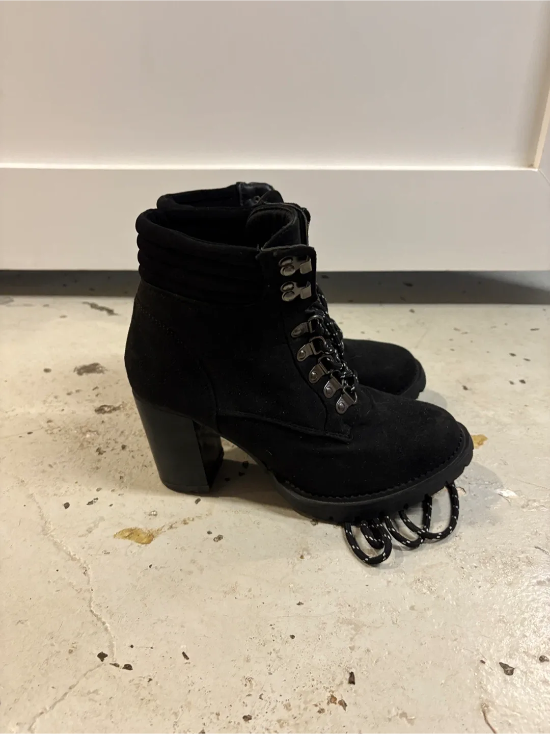Ardene Black Heeled Combat Boots - Size 8 thumbnail