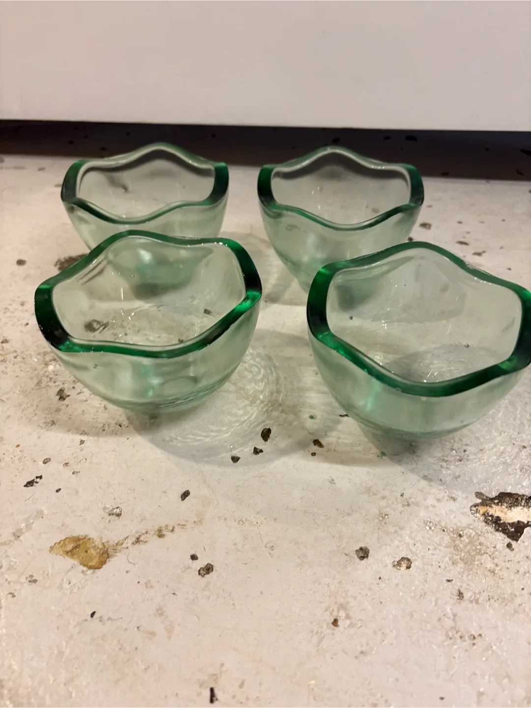 Set of 4 Green Rimmed Glass Bowls thumbnail