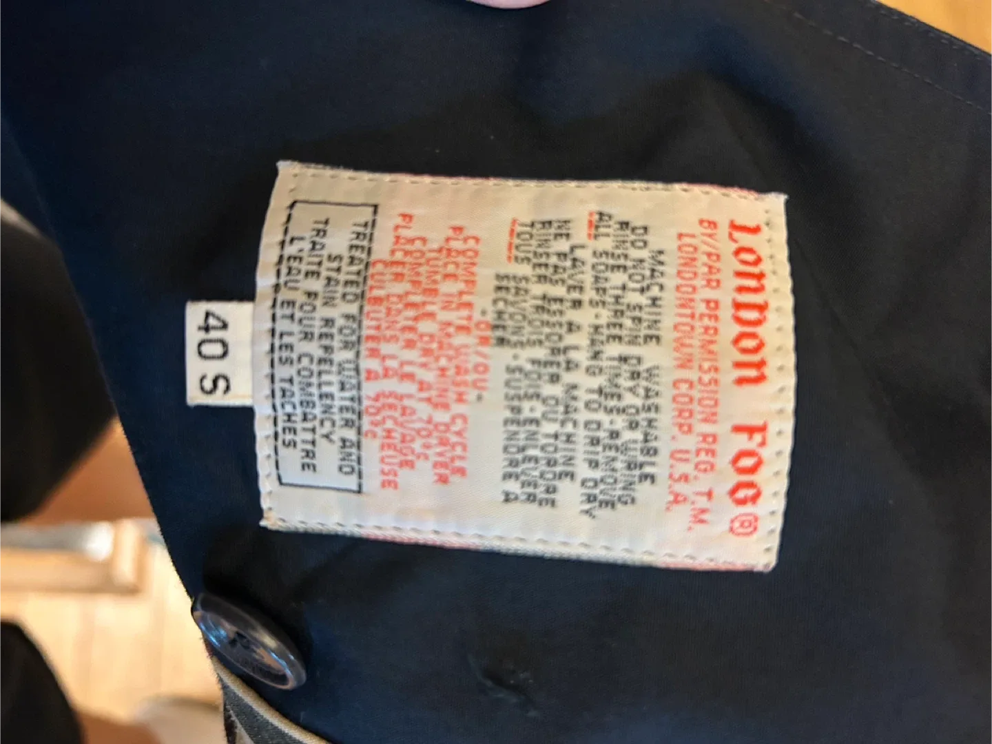 London Fog Maincoats Navy Trench Coat - Size 40S image indicator(5)