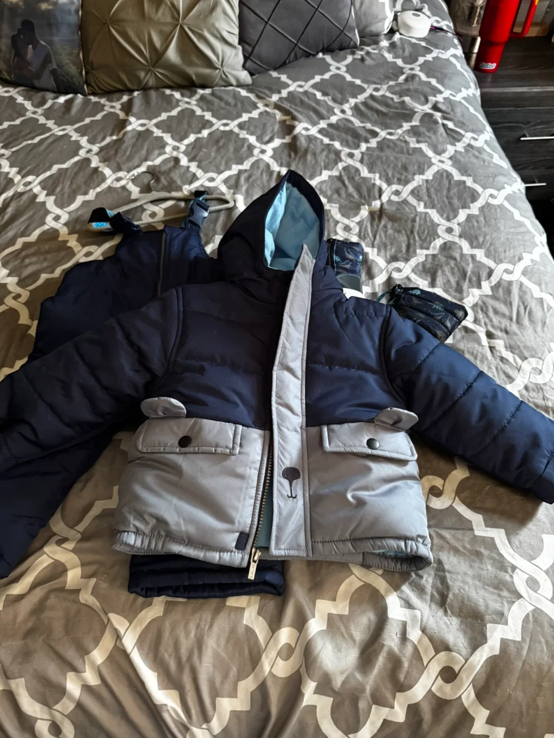 Kids' Puffer Jacket & Snow Pants Set - Navy/Gray image indicator(3)