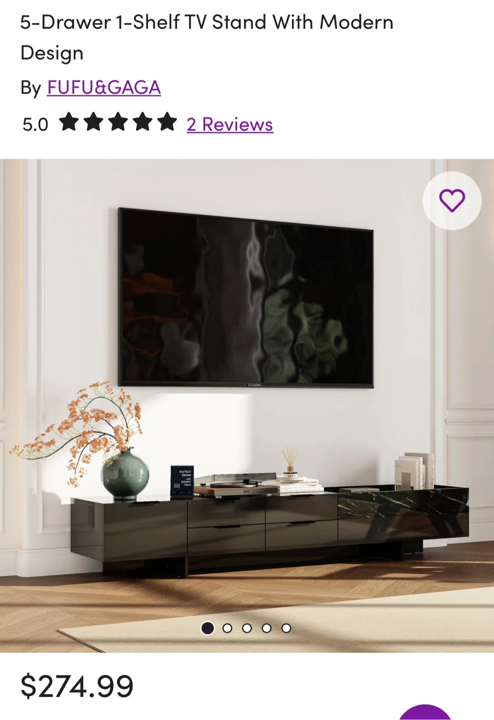 Wayfair 5-Drawer 1-Shelf TV Stand - Modern Design