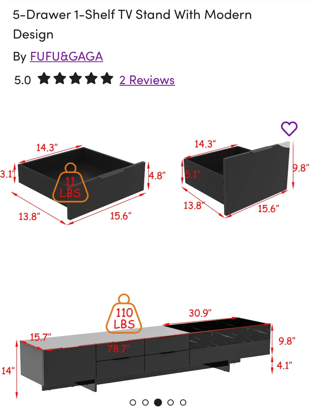 Wayfair 5-Drawer 1-Shelf TV Stand - Modern Design - photo 3