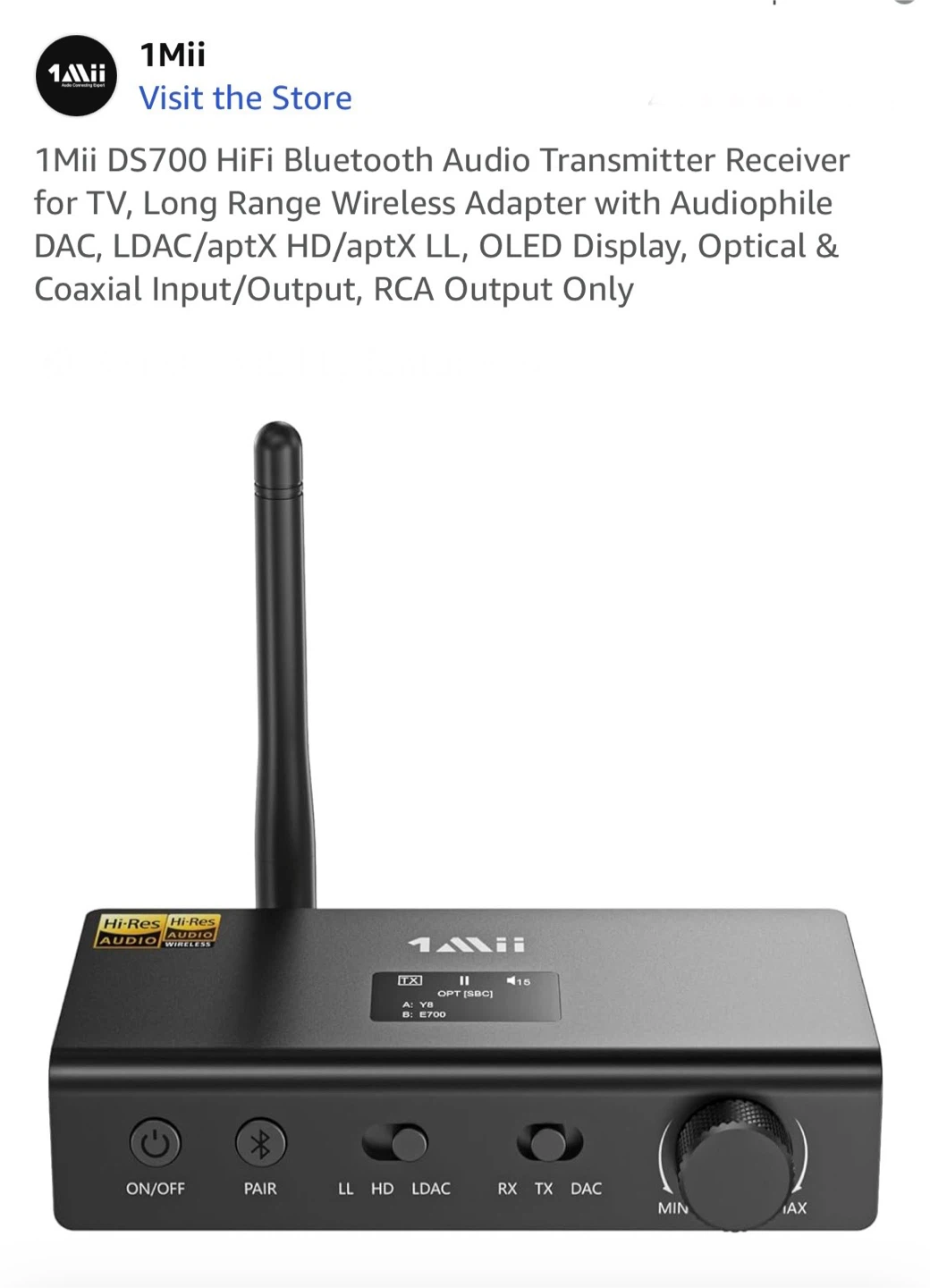 1Mii DS700 HiFi Bluetooth Audio Transmitter Receiver