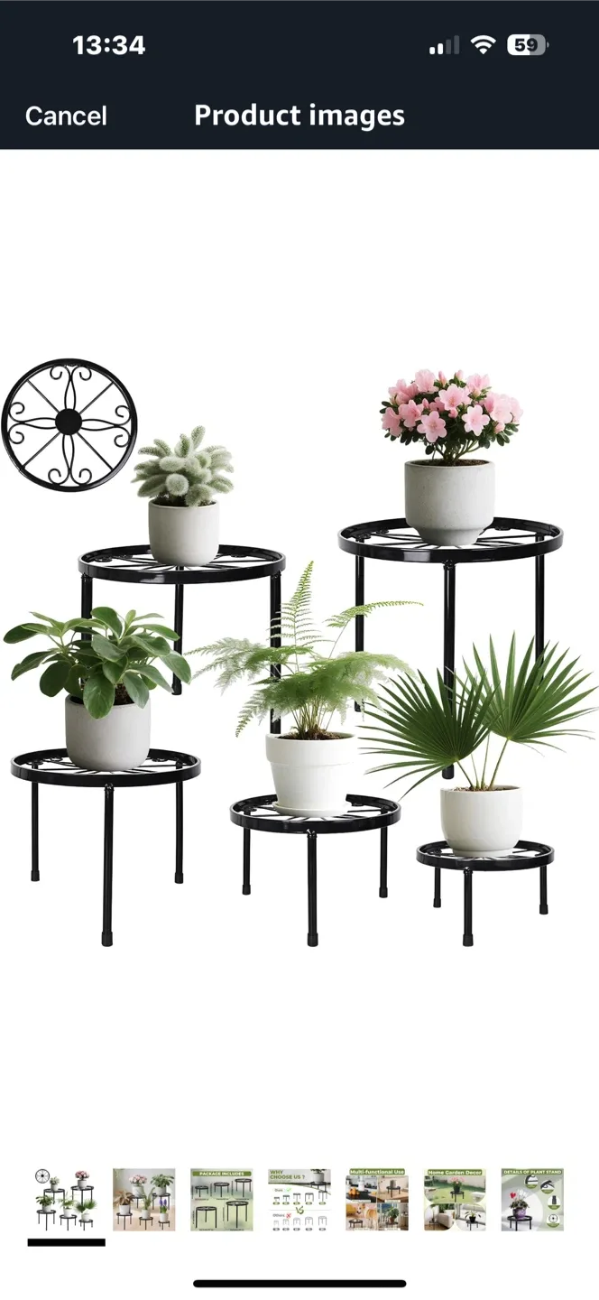 Set of 5 Metal Plant Stands - Home Garden Decor thumbnail