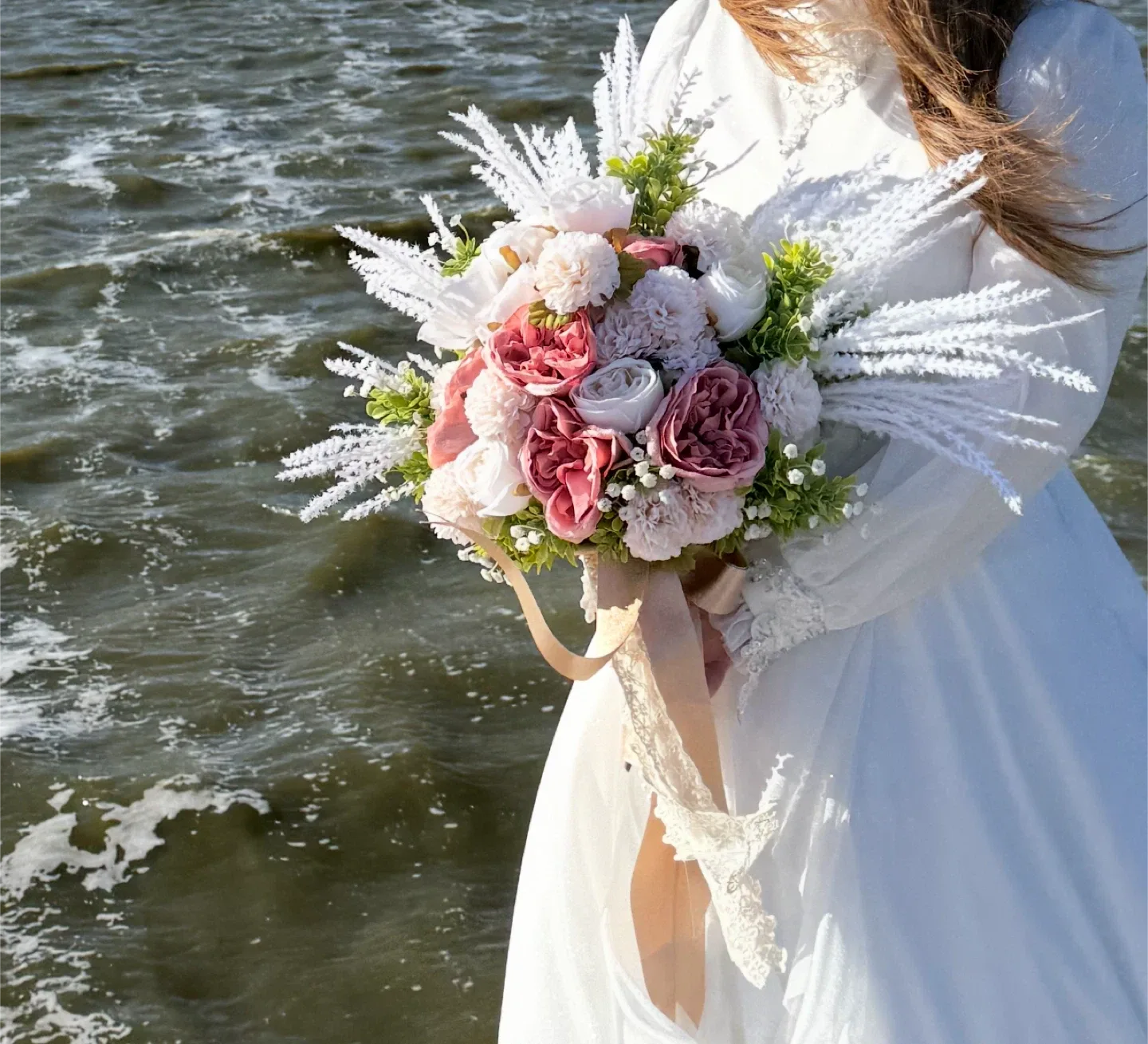 Wedding Bouquet - Roses, Peonies, and Ribbon
