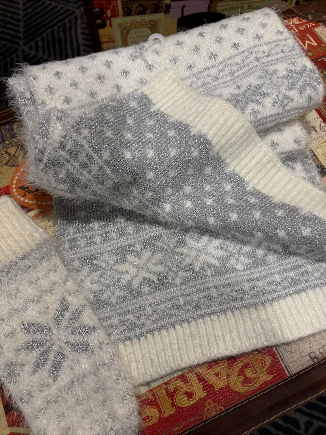 White & Silver Knit Scarf, Mittens & Top Set image indicator(4)