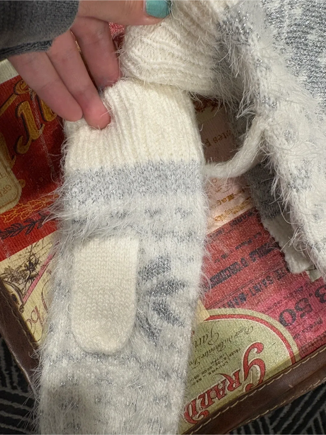 White & Silver Knit Scarf, Mittens & Top Set image indicator(2)