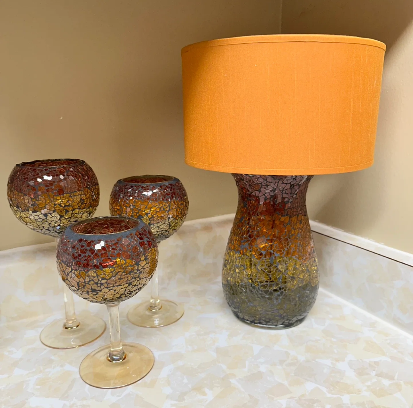 Mosaic Tealight Table Lamp with 3 Stemmed Tealight  Votives image indicator(2)