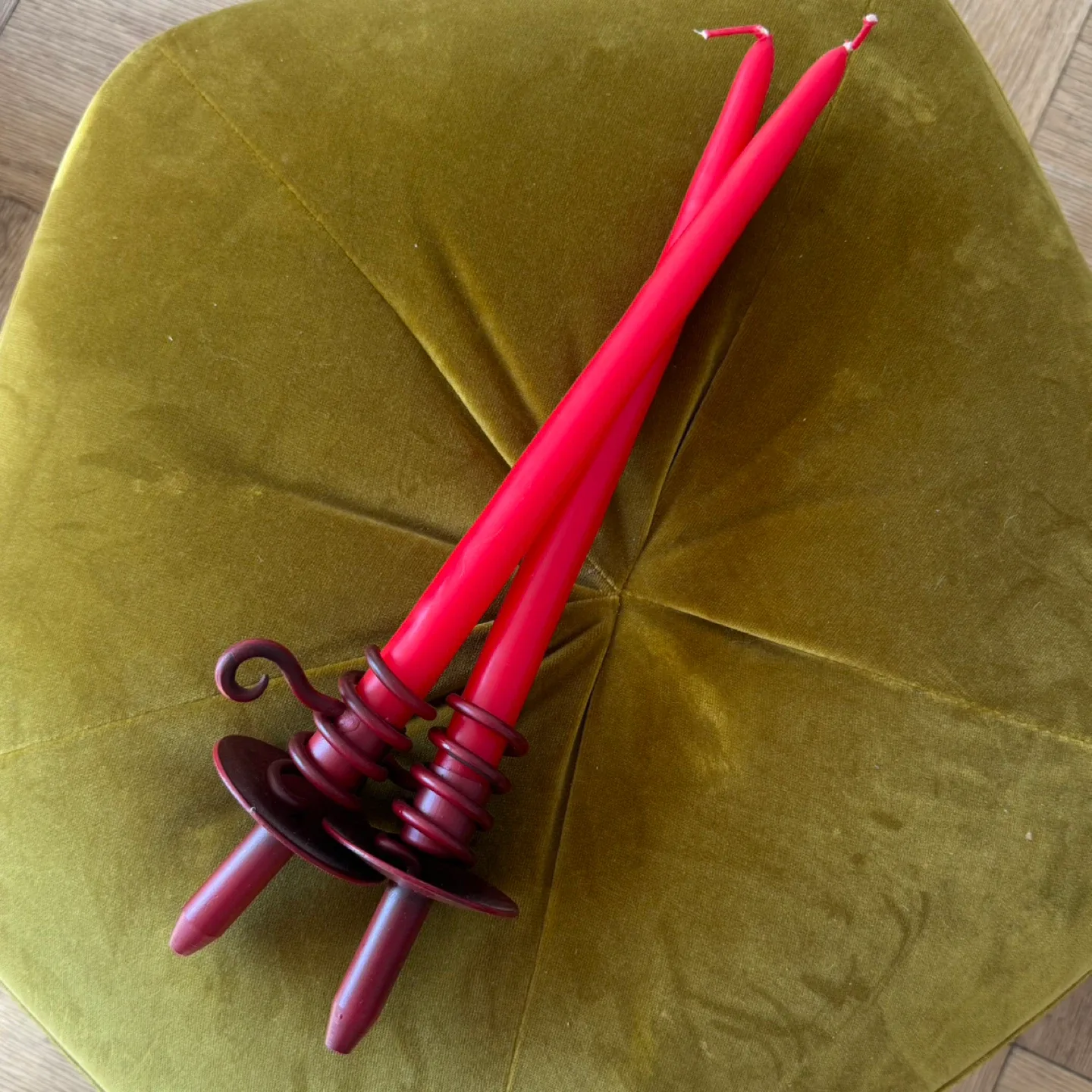 Candlestick Holders w/ Red Candles (Set of 2) thumbnail