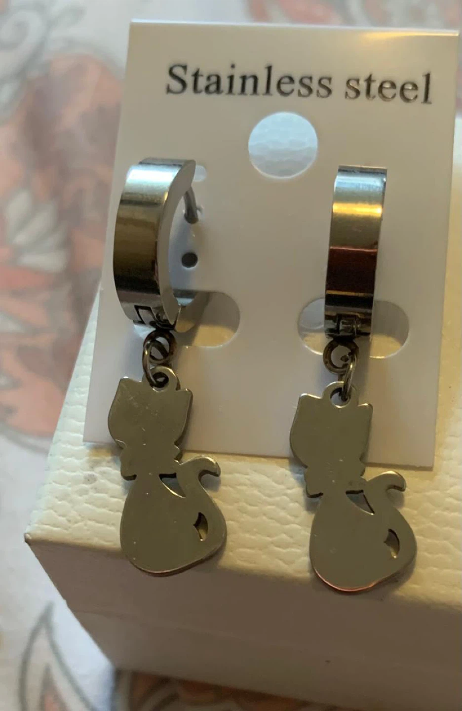 Stainless Steel Cat Dangle Earrings - New - photo 2