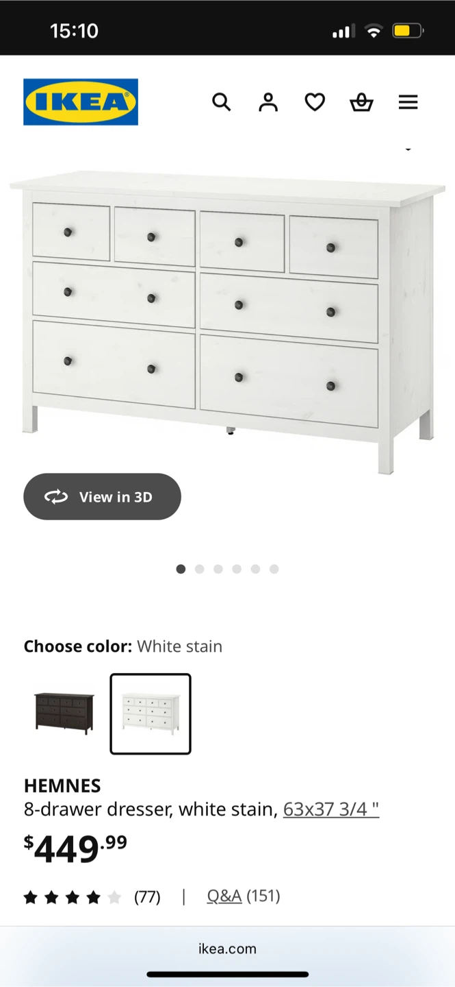 IKEA Hemnes 8-Drawer Dresser - White Stain