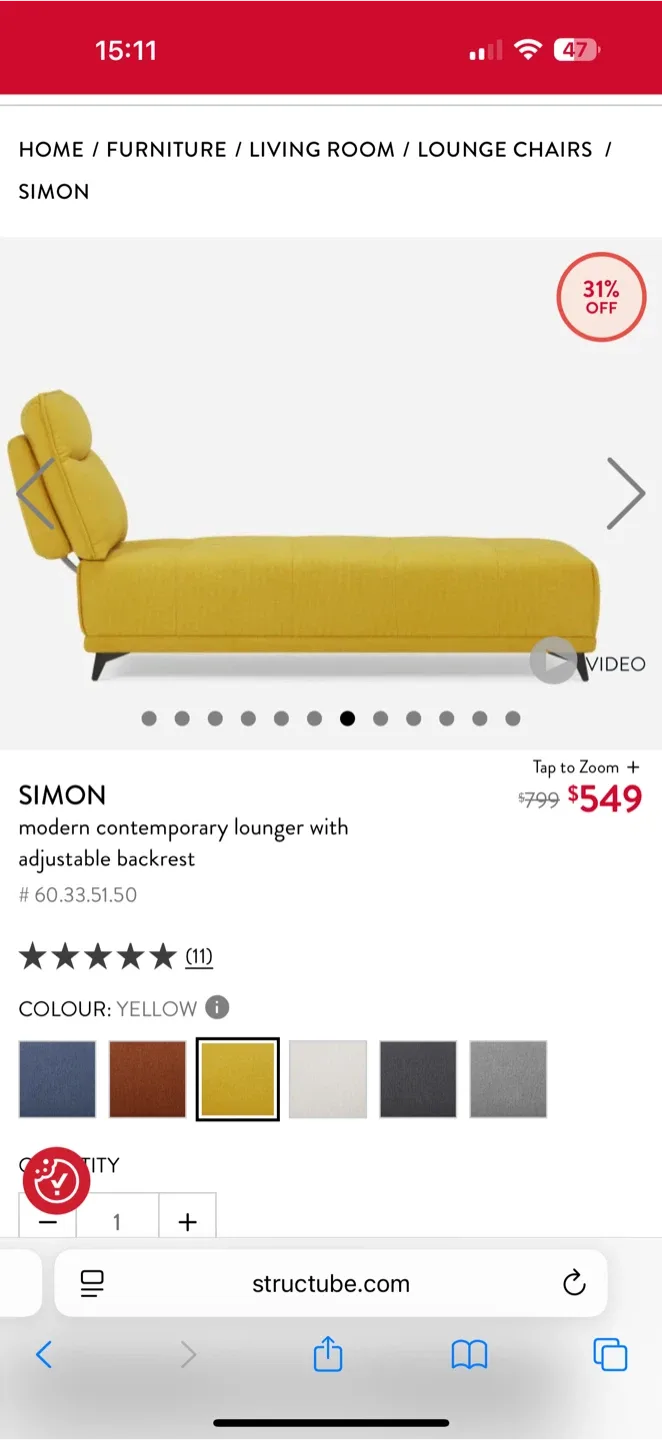 Structube Simon Yellow Lounge Chairs image indicator(4)