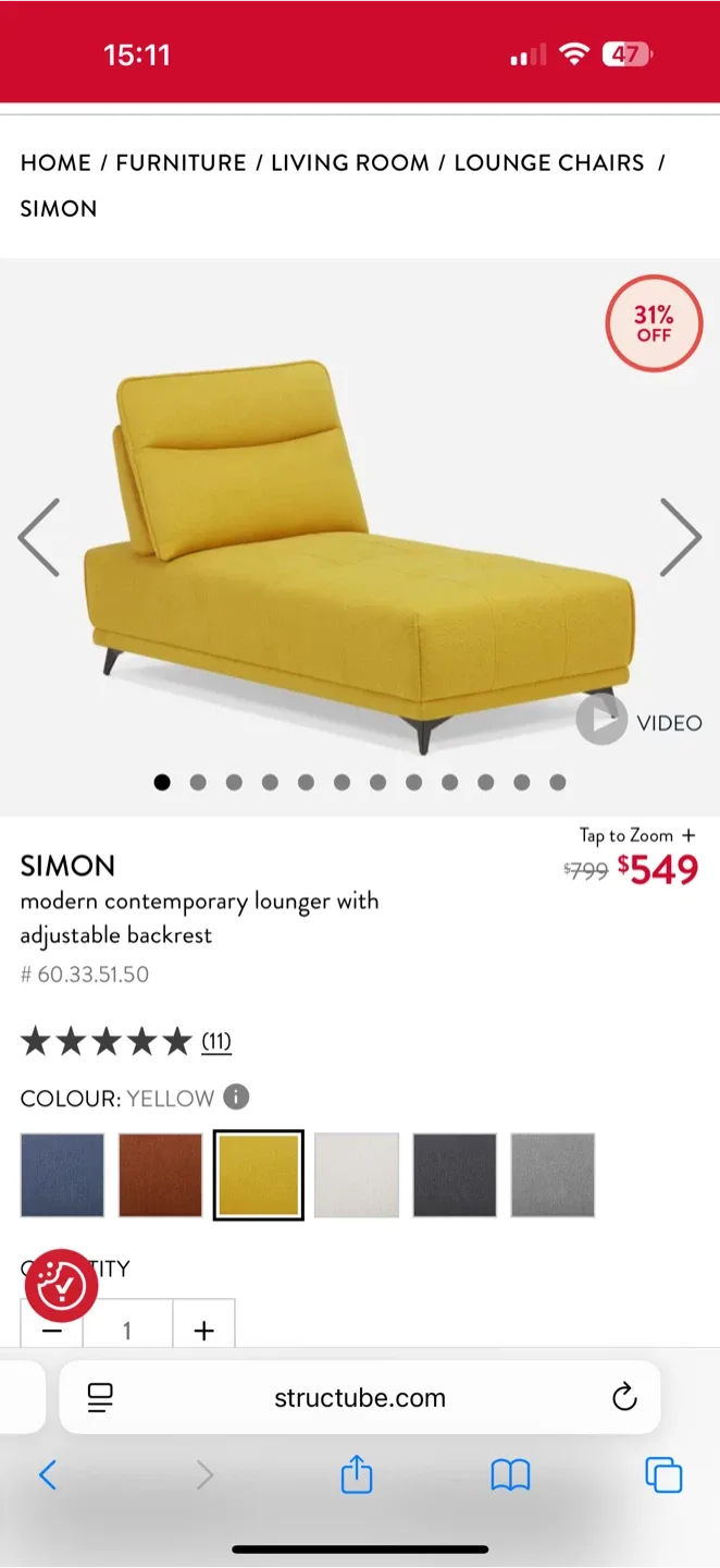 Structube Simon Yellow Lounge Chairs image indicator(3)