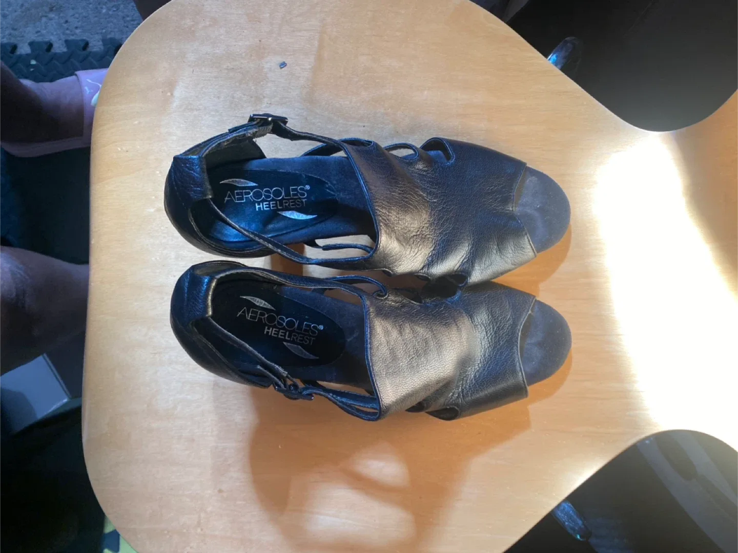 Aerosoles Heelrest Black Leather Sandals