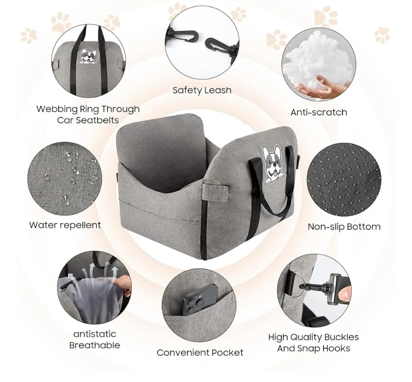 Dog Car Seat Carrier, Gray image indicator(5)