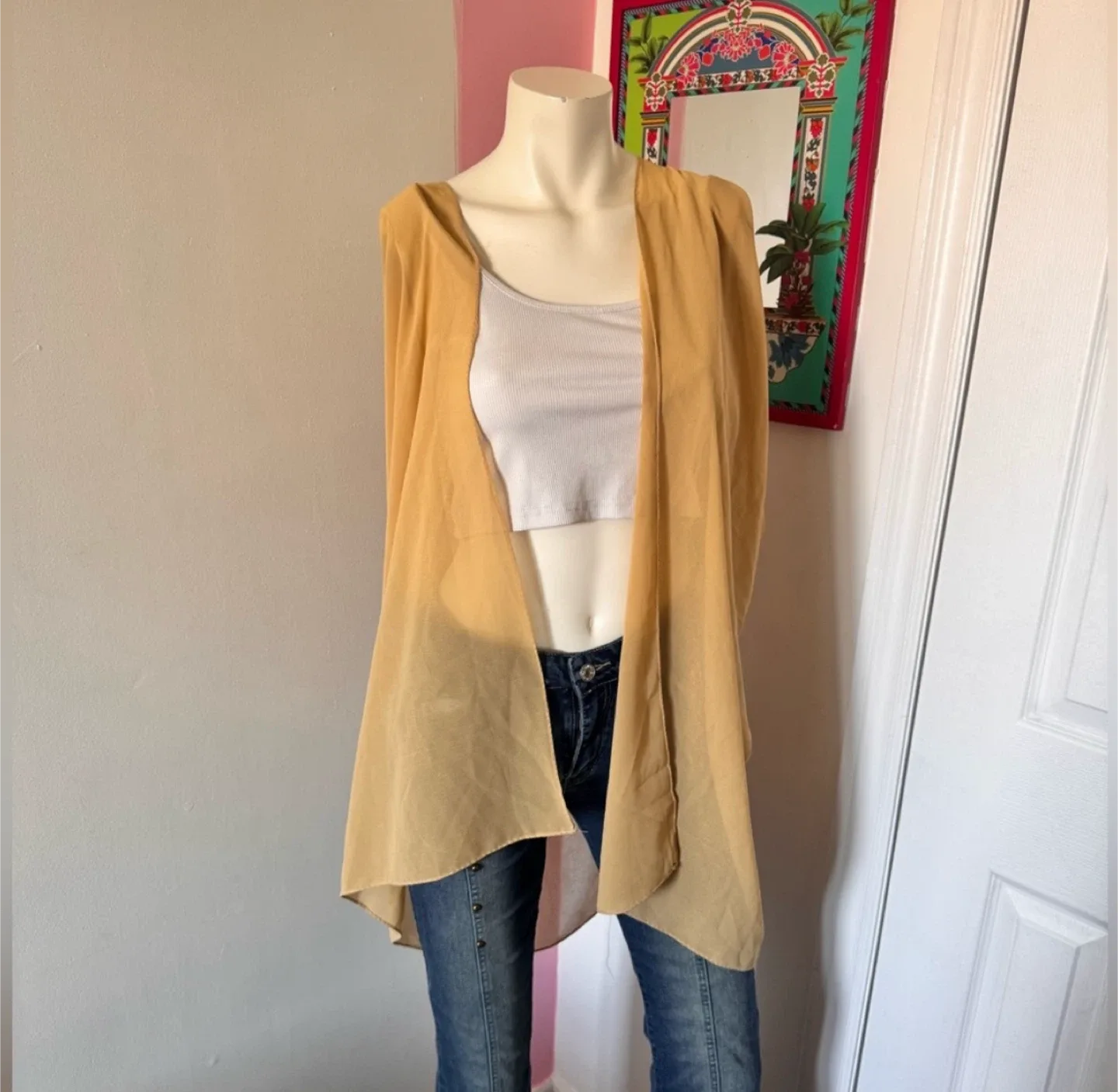 Gold Sleeveless Sheer Cardigan