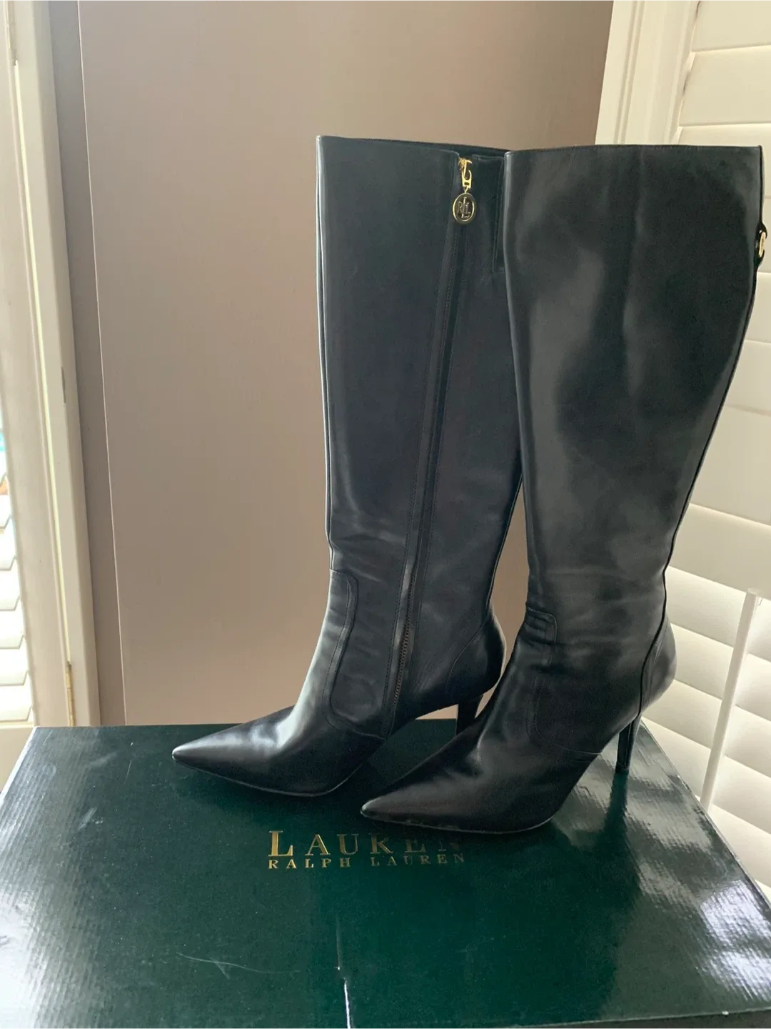 Ralph Lauren Black Leather Knee High Boots - Size 9.5B image indicator(5)
