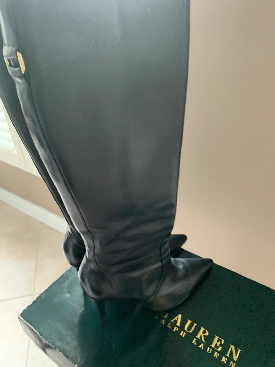 Ralph Lauren Black Leather Knee High Boots - Size 9.5B image indicator(2)