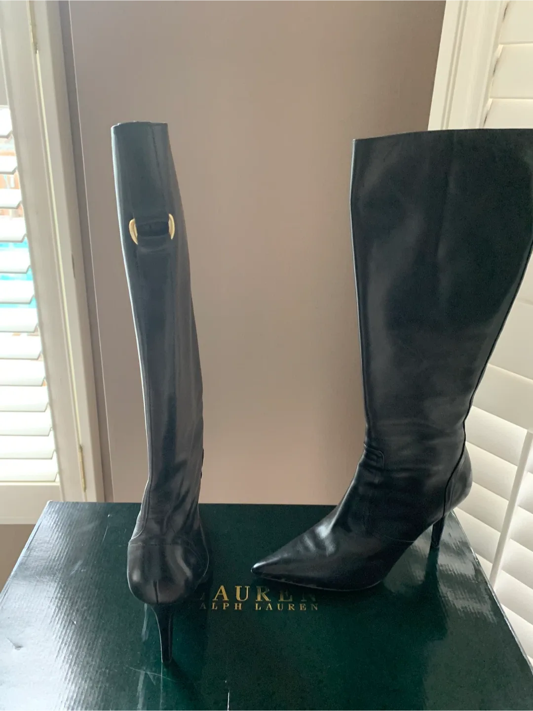 Ralph Lauren Black Leather Knee High Boots - Size 9.5B image indicator(4)