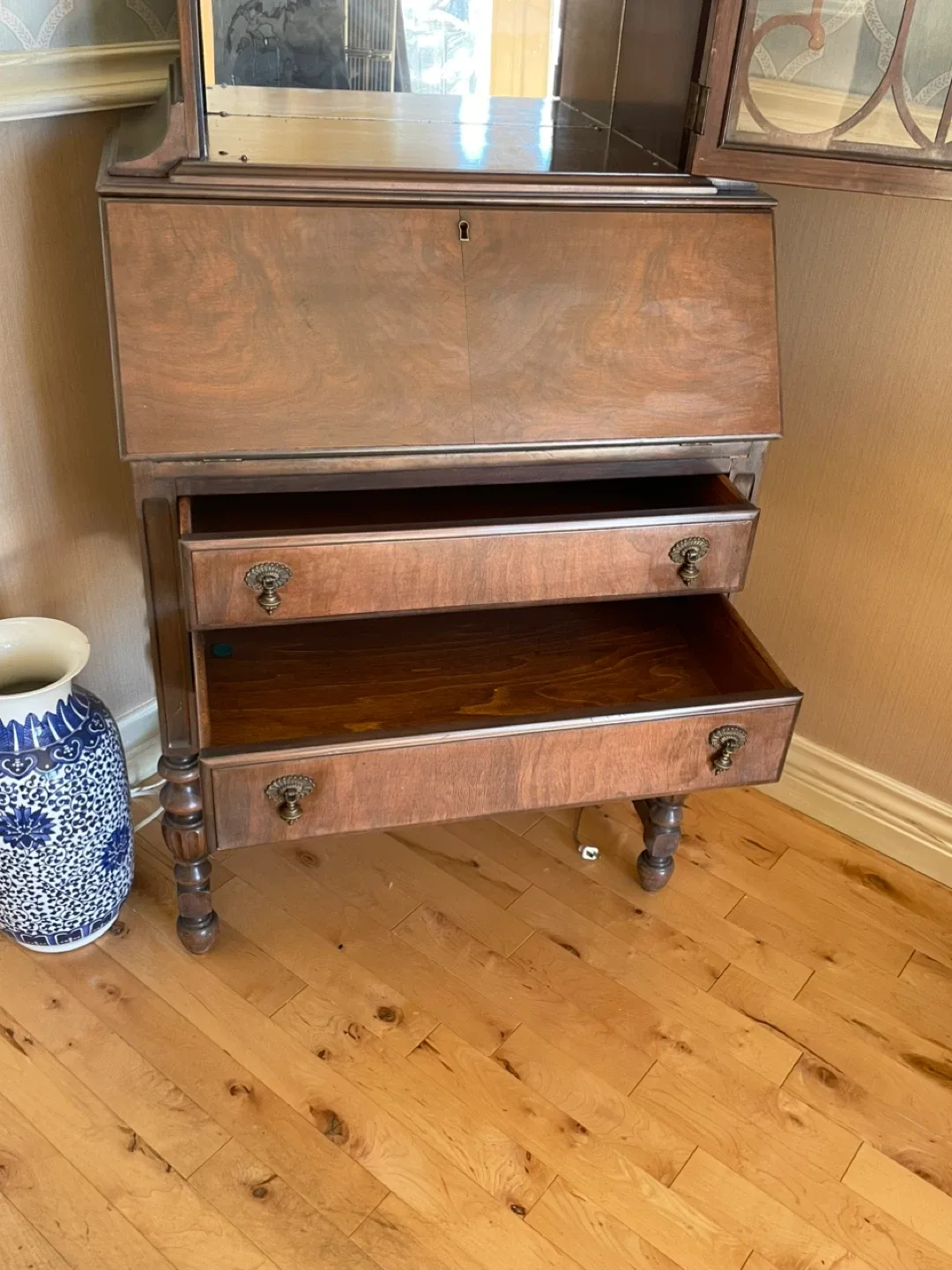 Antique Wooden Secretary Desk with Glass Display image indicator(2)