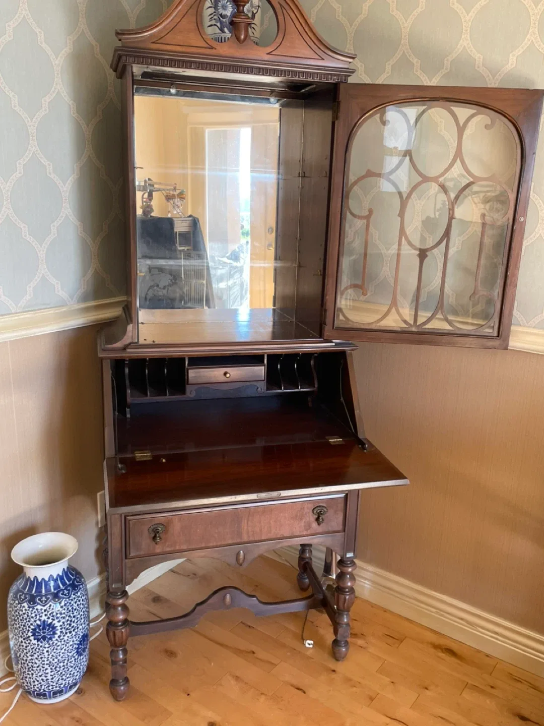 Antique Wooden Secretary Desk with Glass Display image indicator(3)
