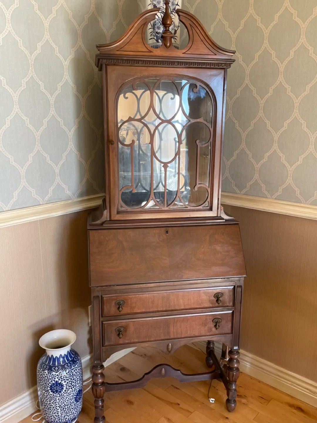 Antique Wooden Secretary Desk with Glass Display image indicator(4)