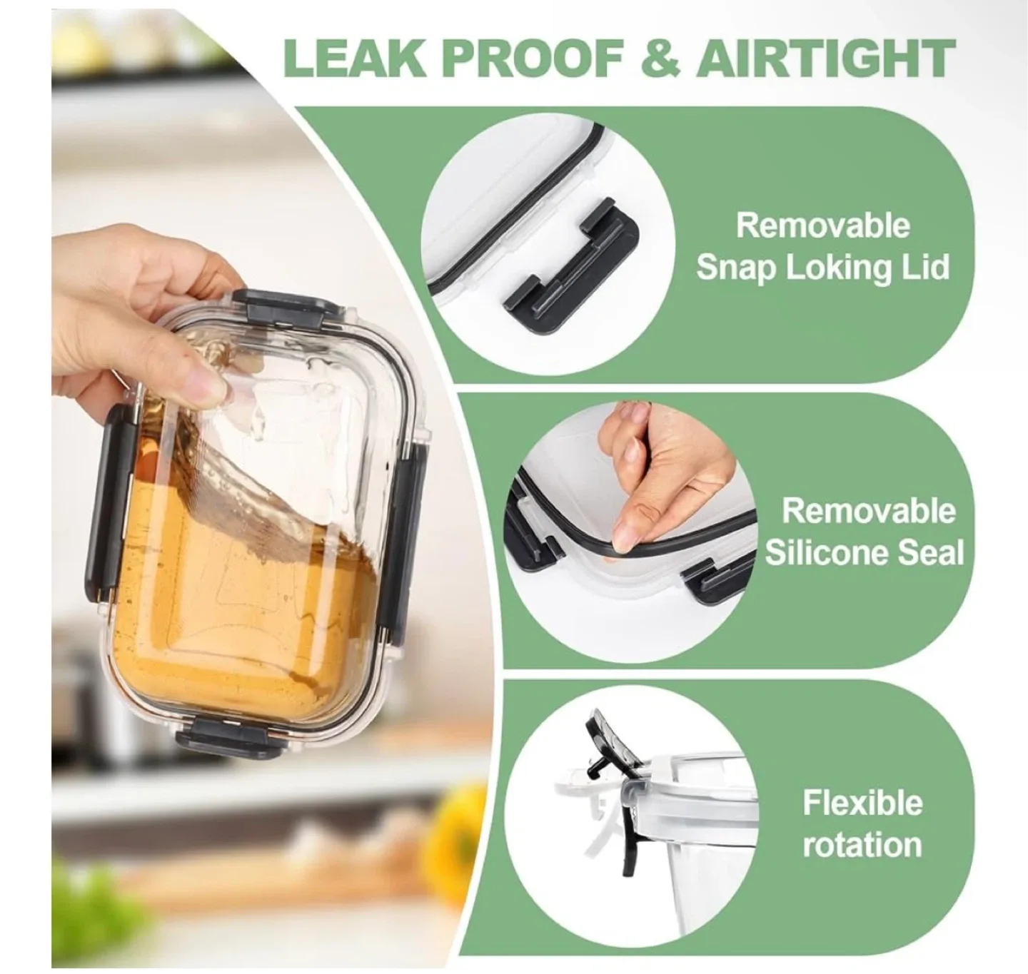 4pack x GLASS food storage containers! DURABLE! Leakproof!! image indicator(9)