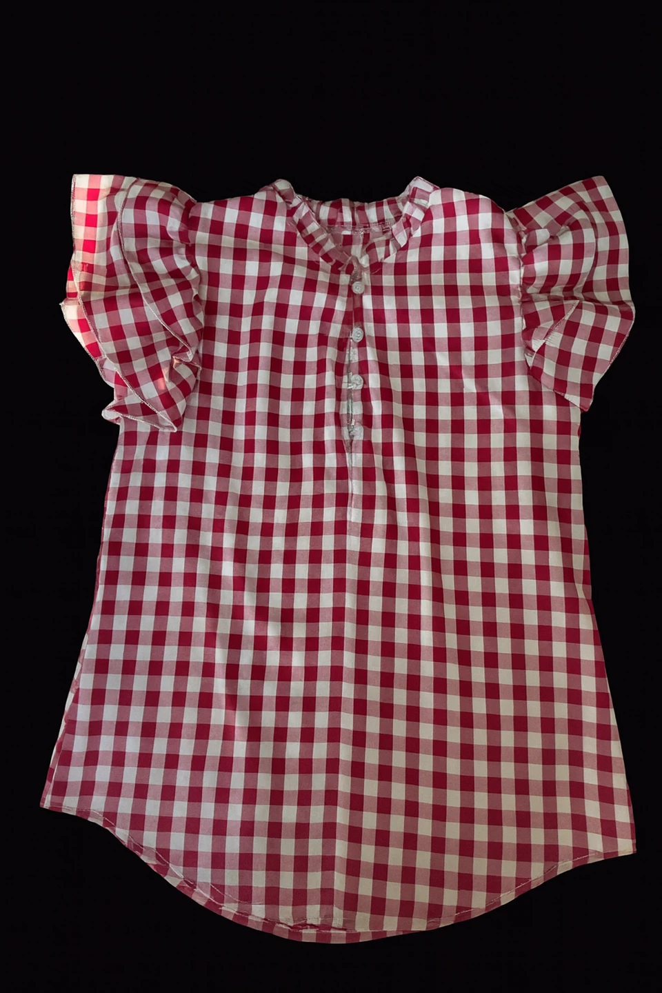 Red and White Gingham Ruffle Sleeve Top