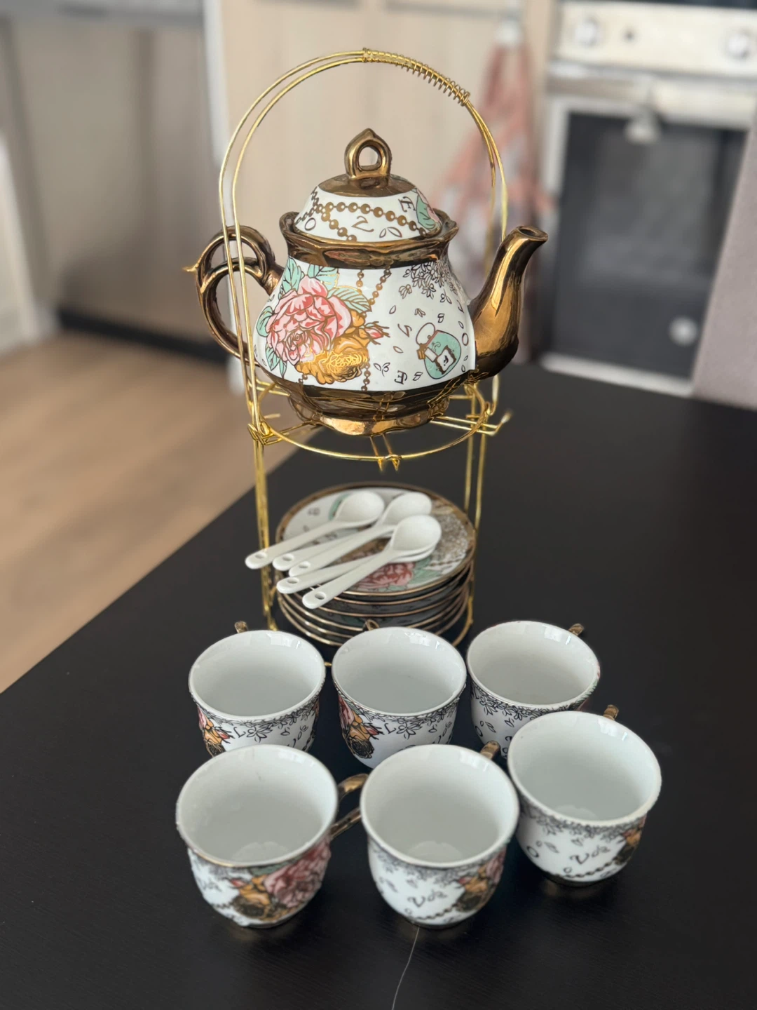 Floral British Tea Set with Stand - photo 2