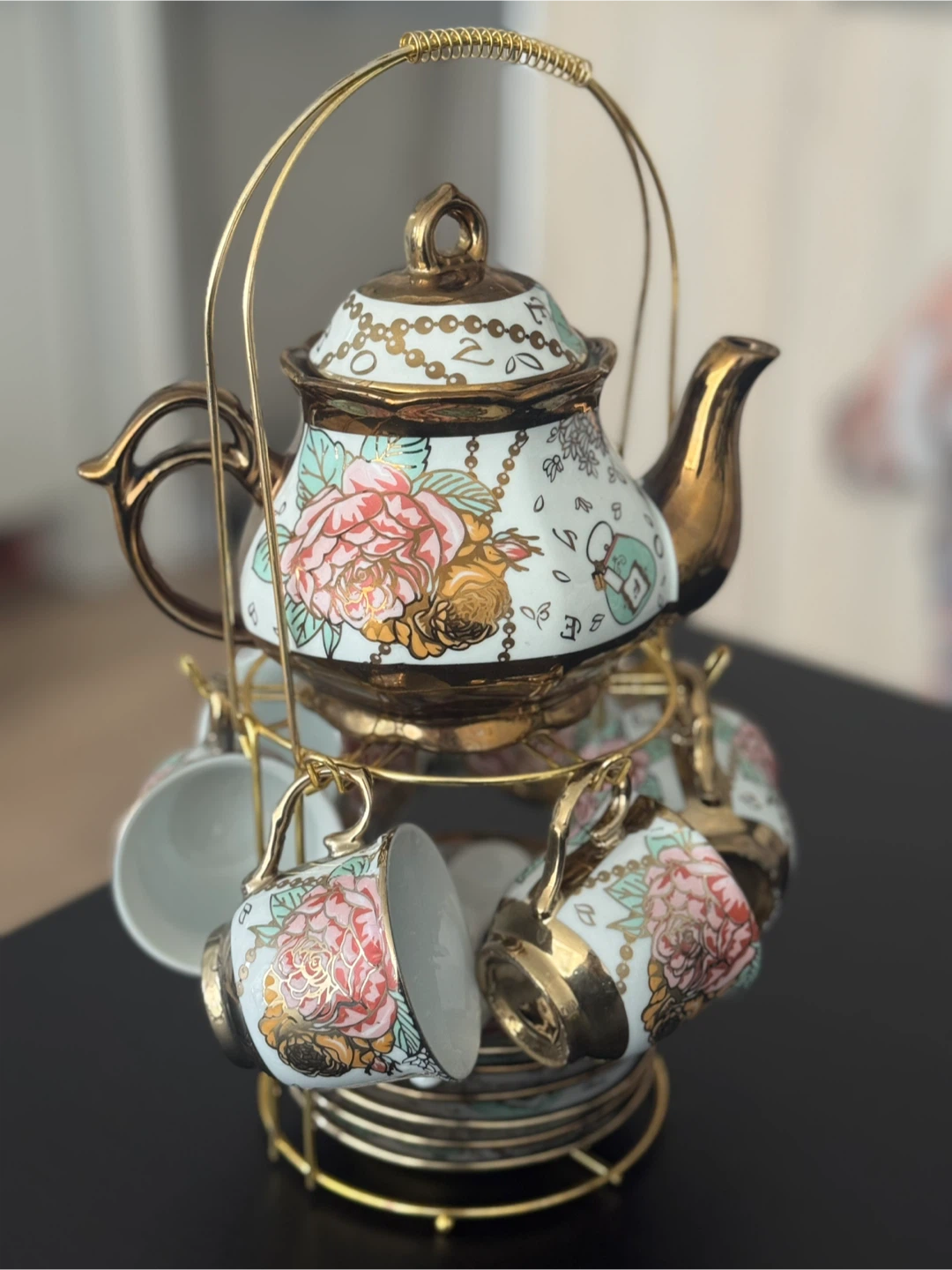 Floral British Tea Set with Stand