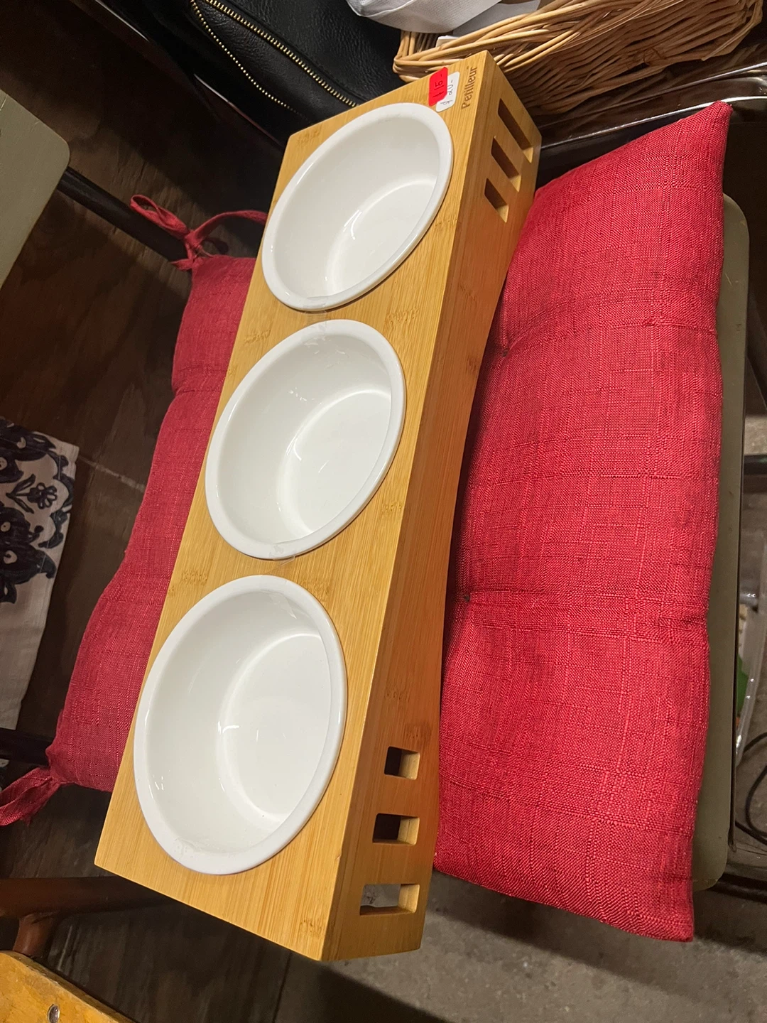 New PetRageous Three Bowl Bamboo Feeder
