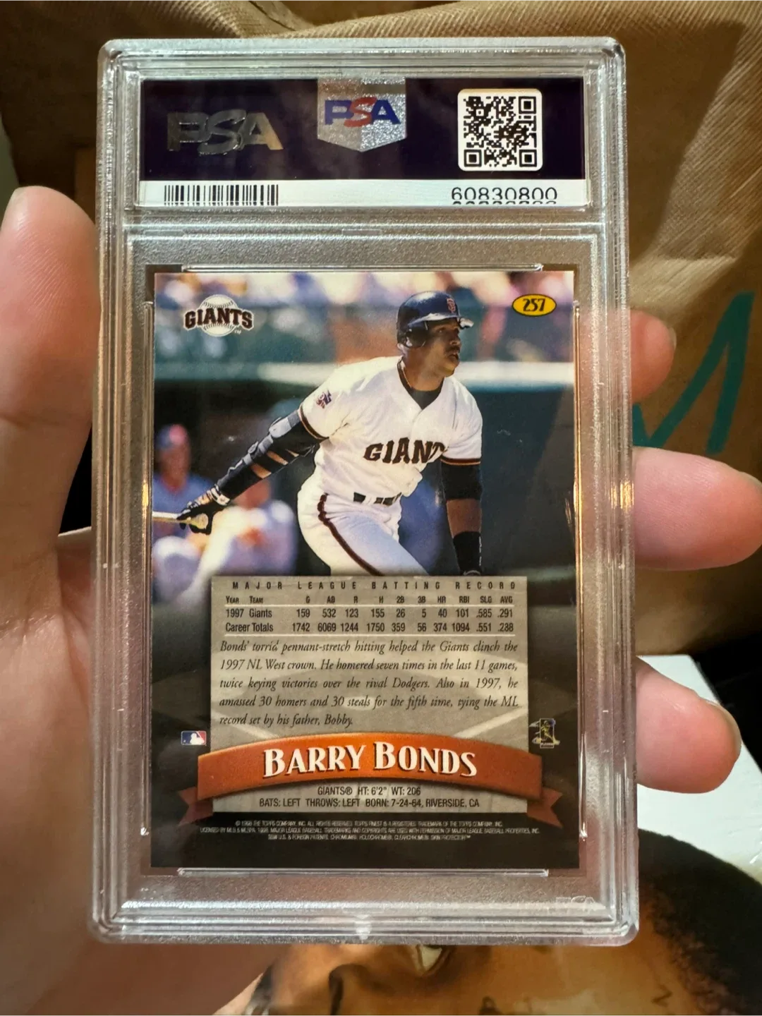 1998 Finest Barry Bonds Refractor PSA 9 Mint image indicator(2)