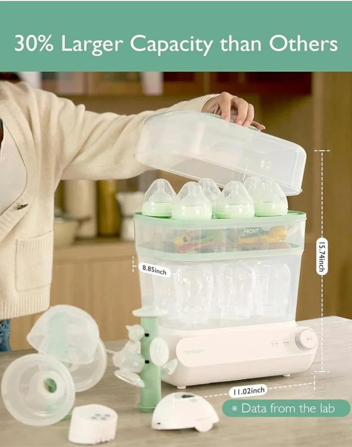 Momcozy 3 Layers Bottle Sterilizer & Dryer - Green image indicator(6)