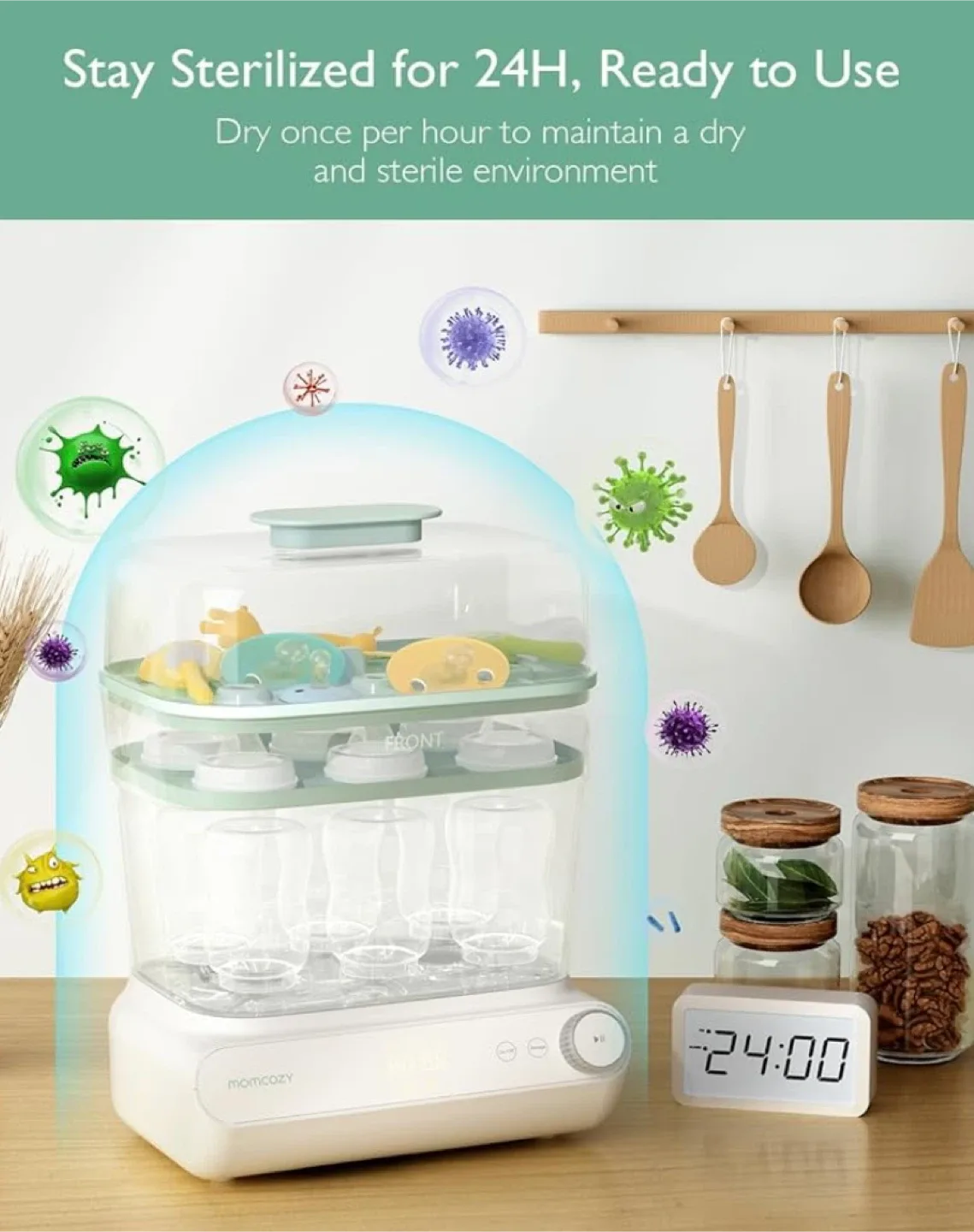 Momcozy 3 Layers Bottle Sterilizer & Dryer - Green image indicator(4)