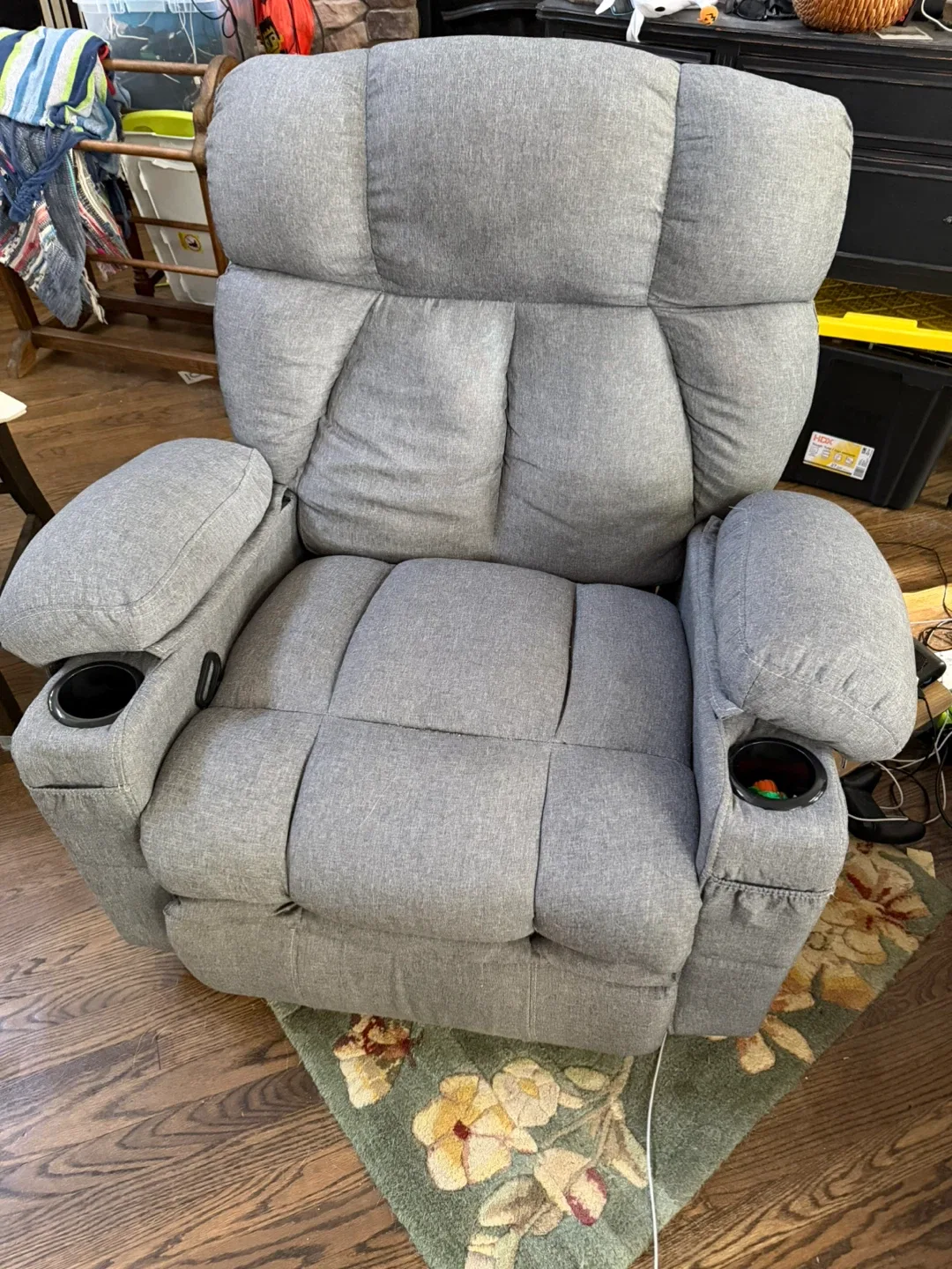Gray Rocking Recliner with Cup Holders