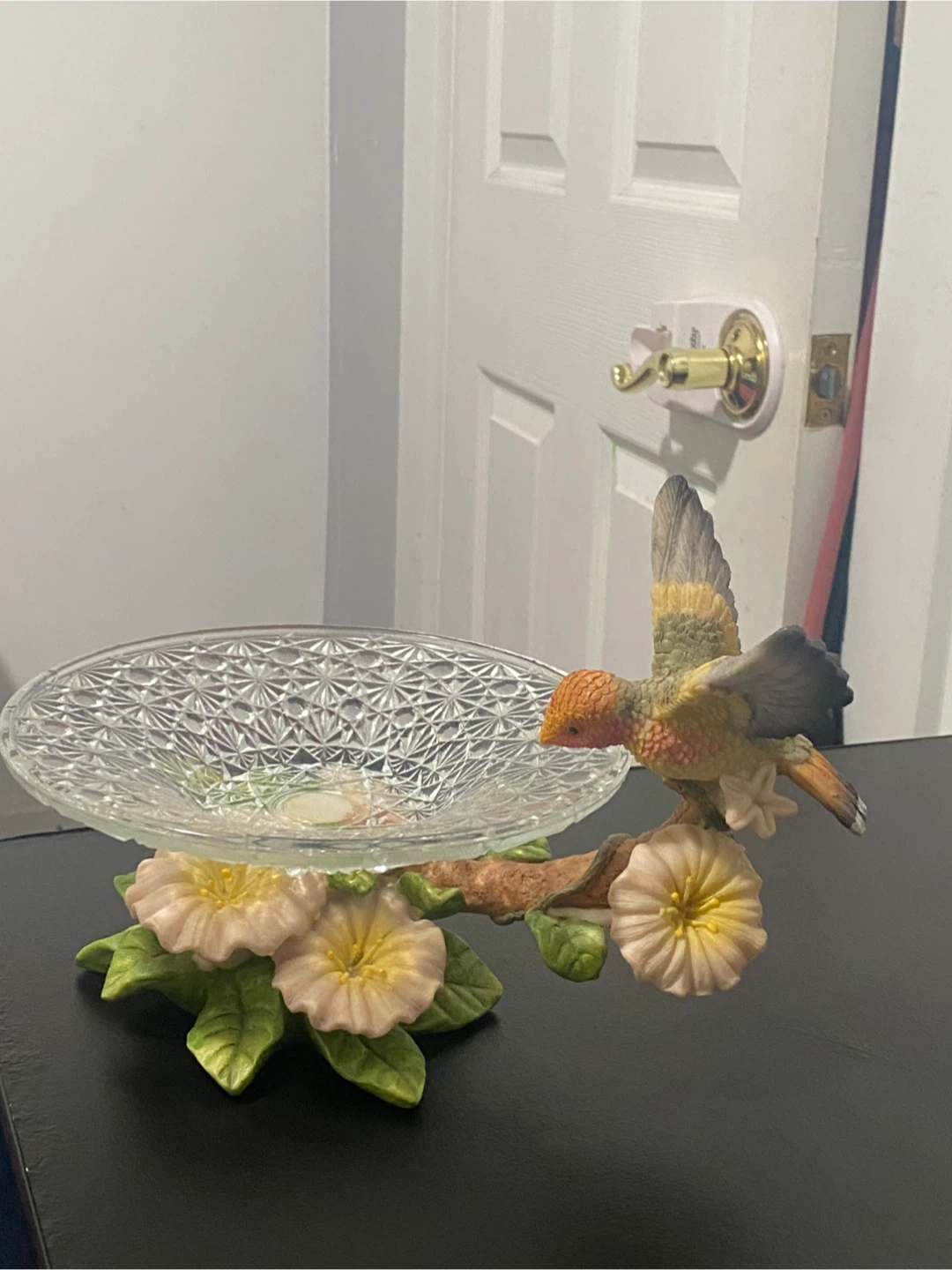 Bird Figurine with Glass Dish