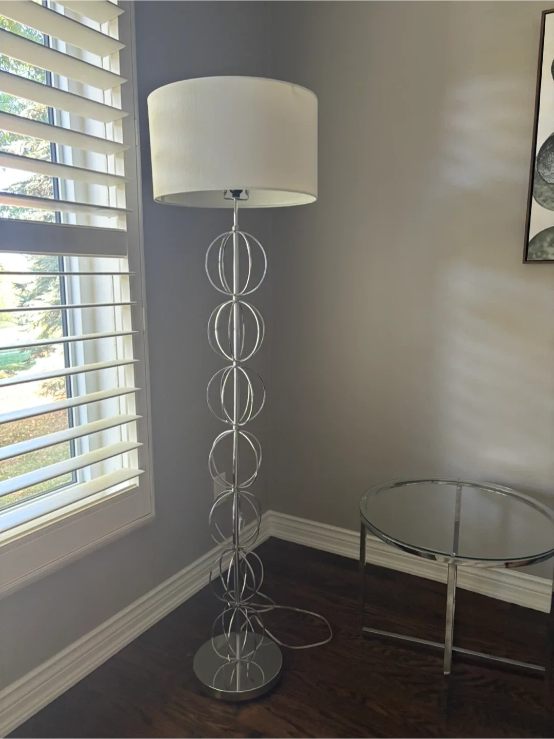 Modern Chrome Floor Lamp & Glass Side Table image indicator(3)