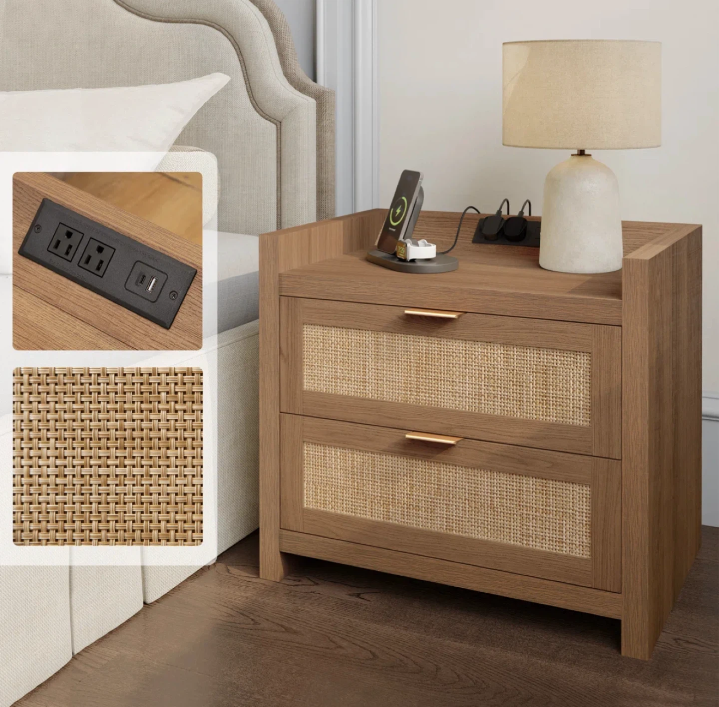 Set of 2 Nightstands with Charging Station - photo 4