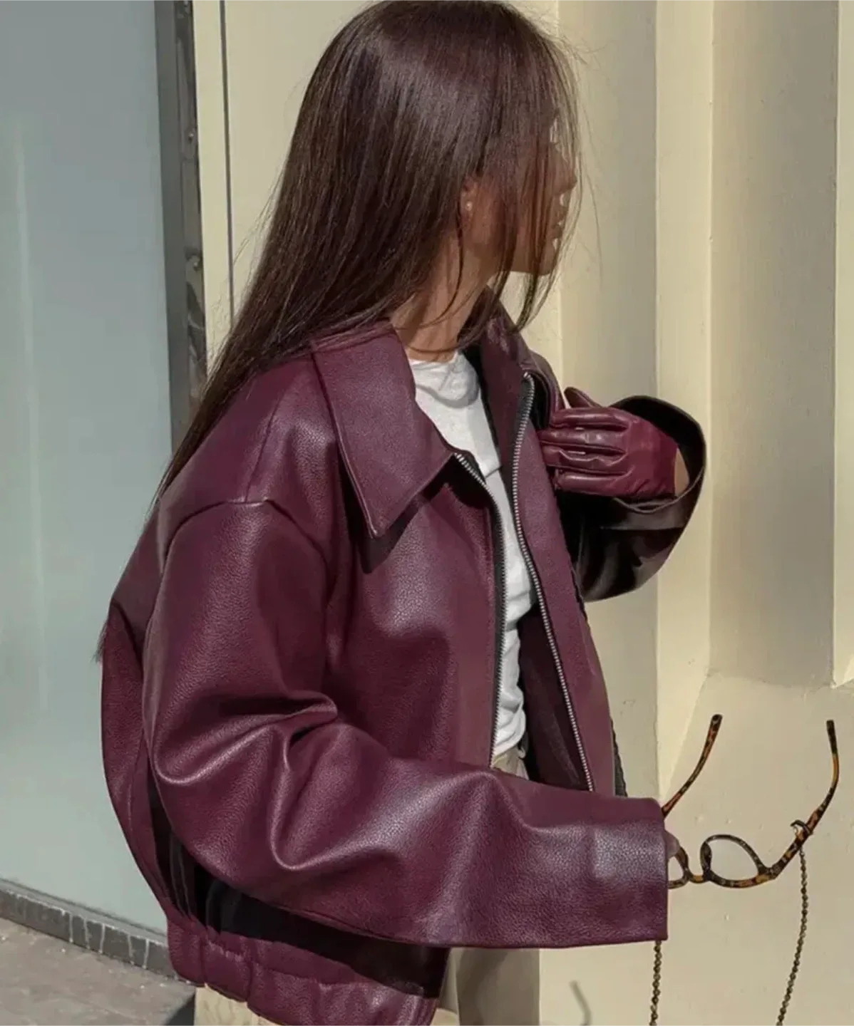 Carmesi Burgundy Faux Leather Jacket - Size S image indicator(2)