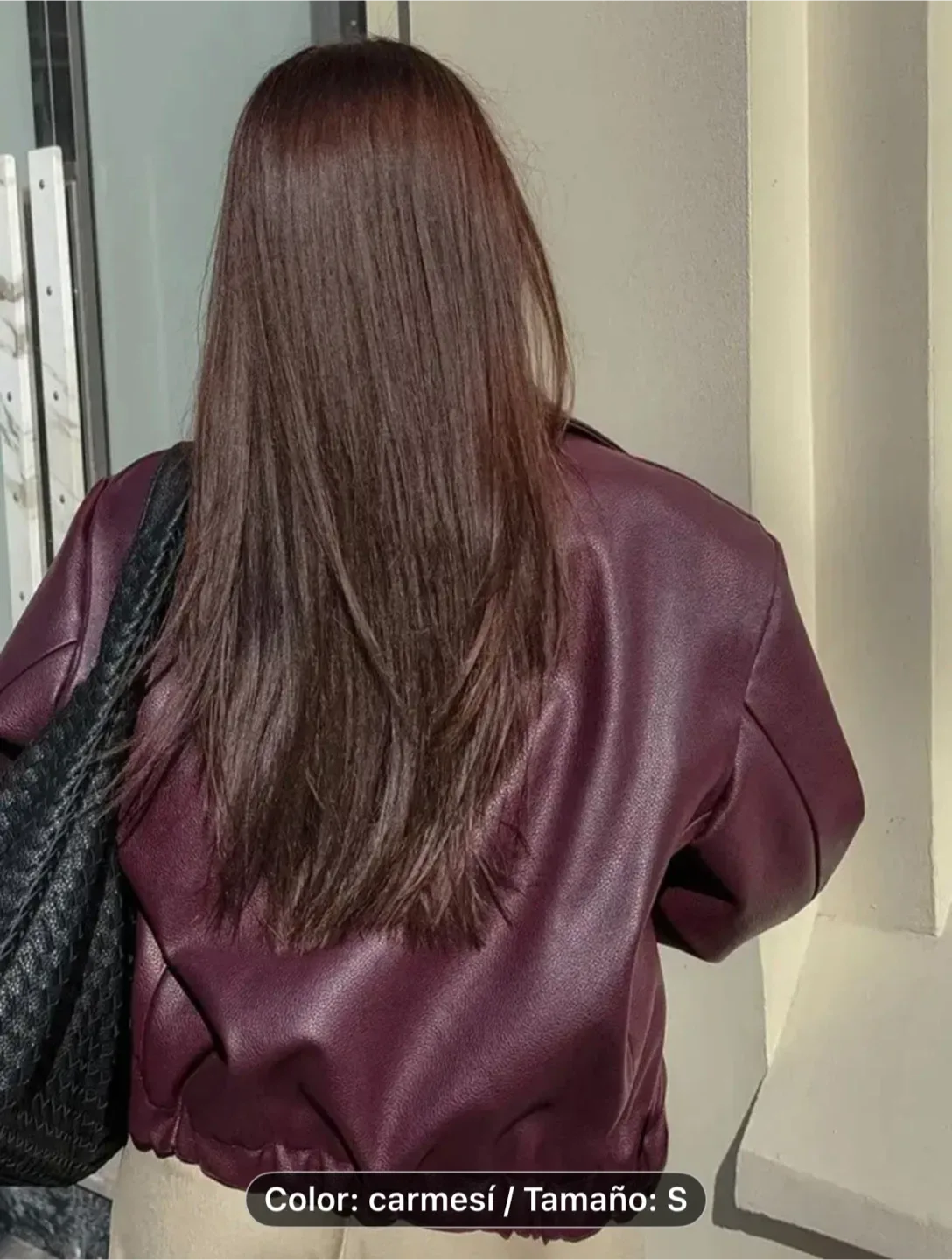 Carmesi Burgundy Faux Leather Jacket - Size S image indicator(3)