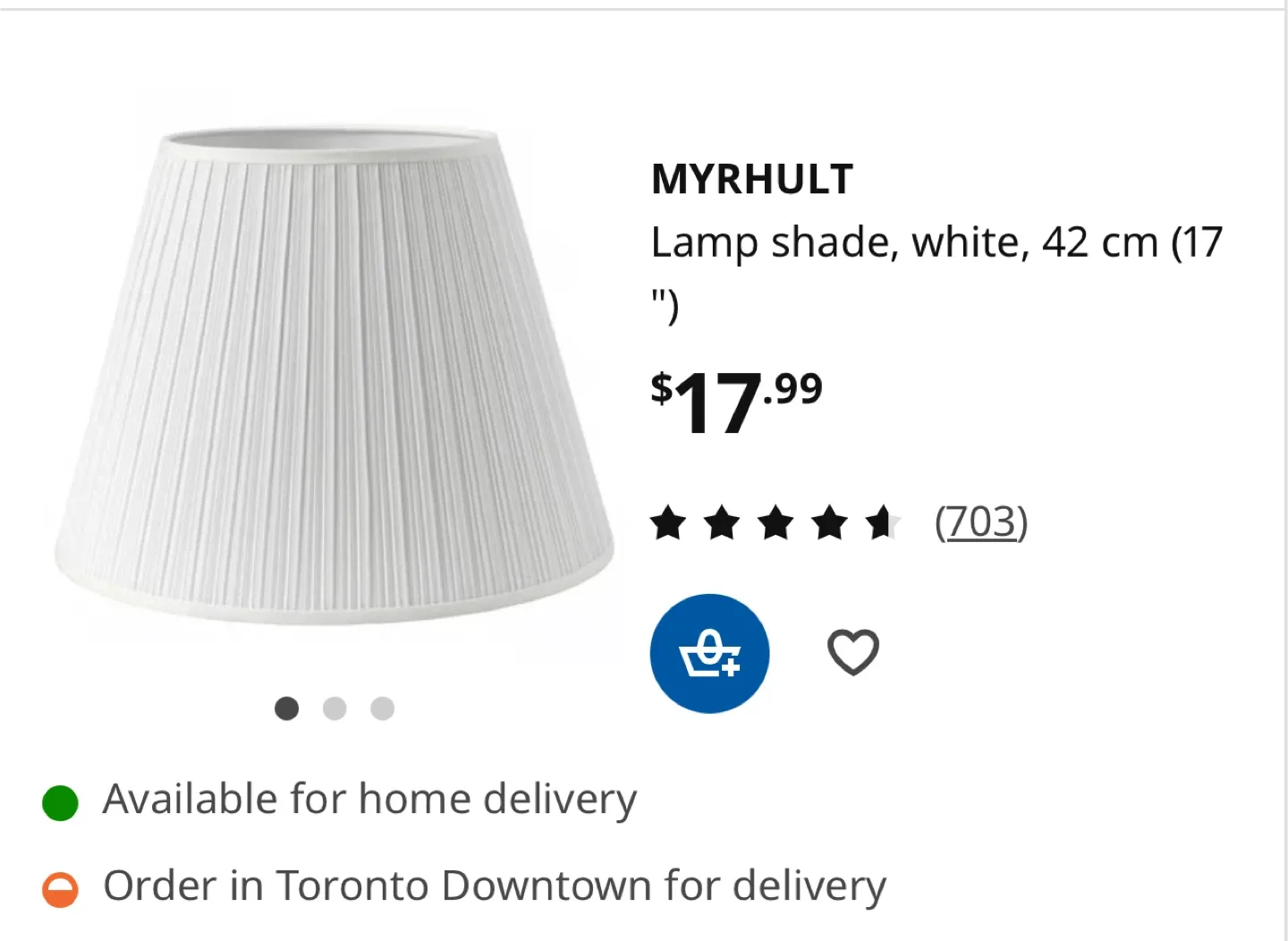 IKEA MYRHULT Lamp Shade, off white, 42cm image indicator(2)