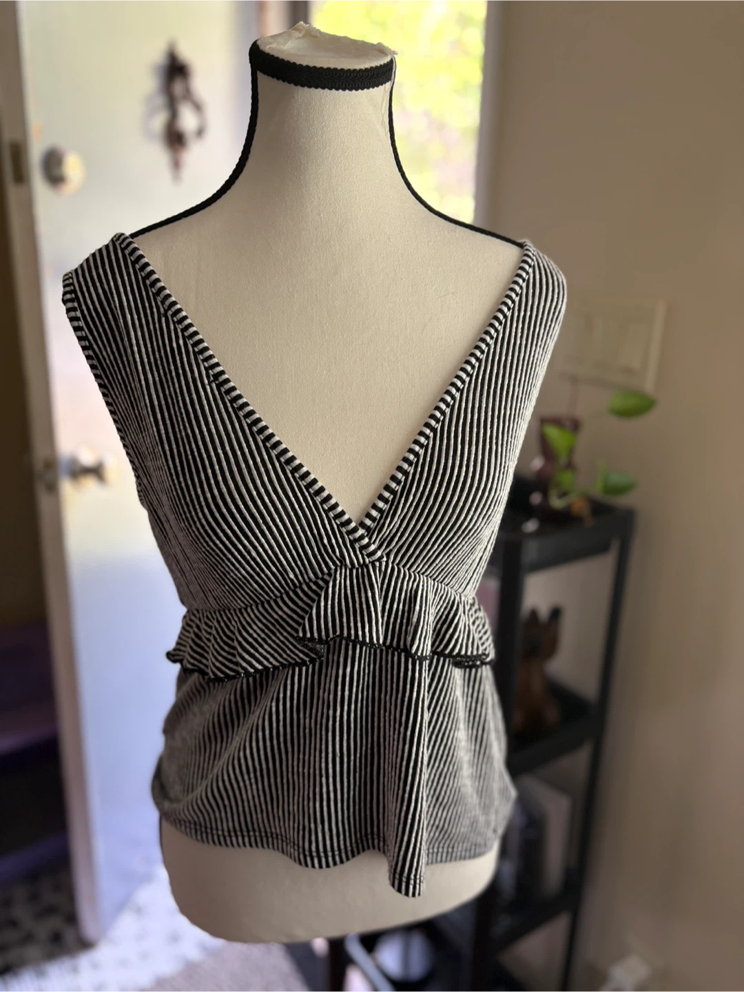 Striped V-Neck Ruffle Top