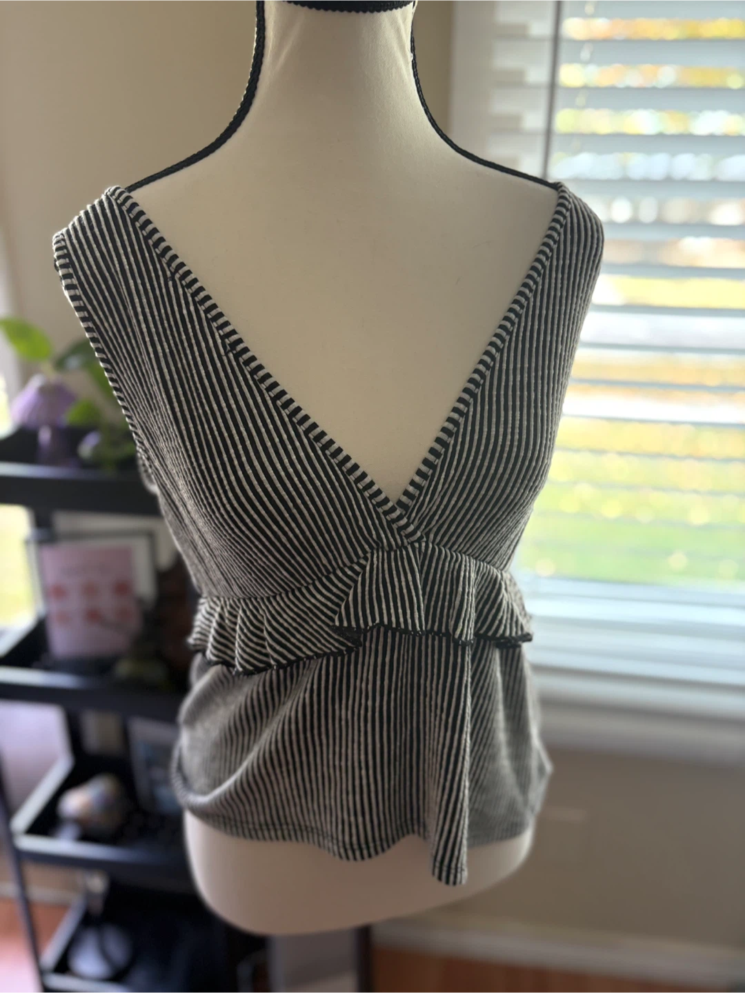 Striped V-Neck Ruffle Top - photo 2
