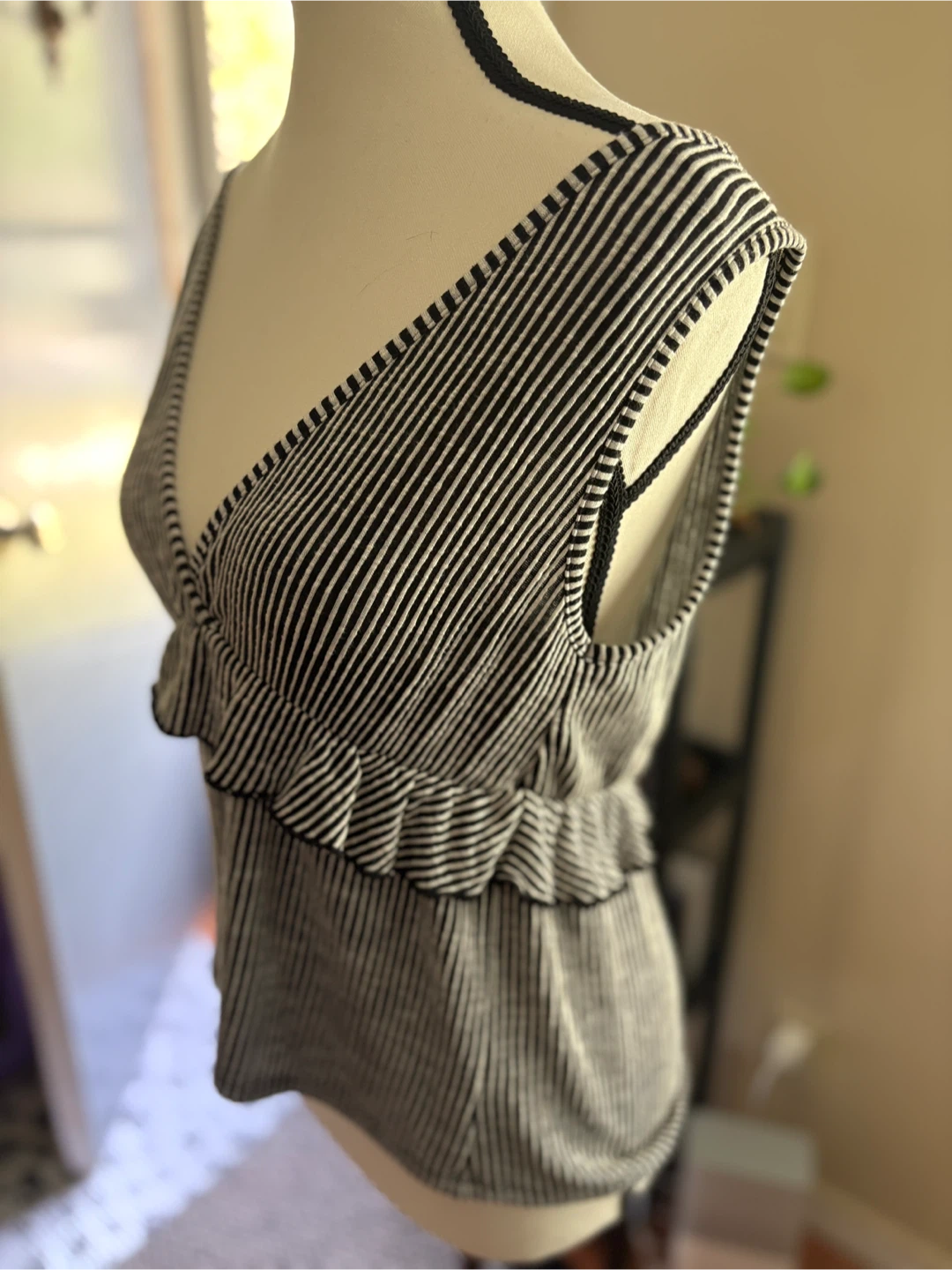 Striped V-Neck Ruffle Top - photo 4