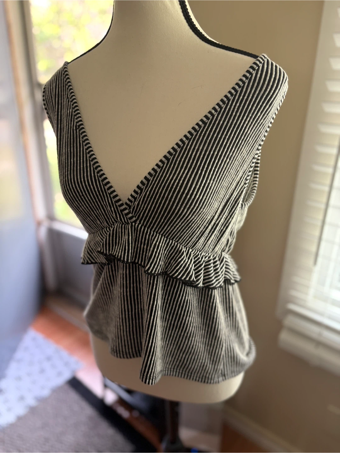 Striped V-Neck Ruffle Top - photo 3