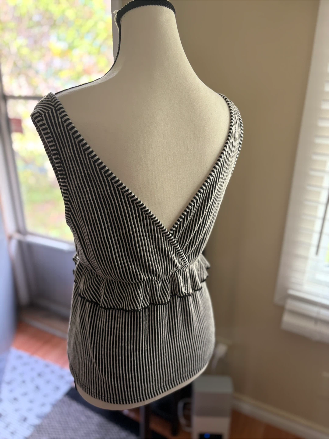 Striped V-Neck Ruffle Top - photo 5